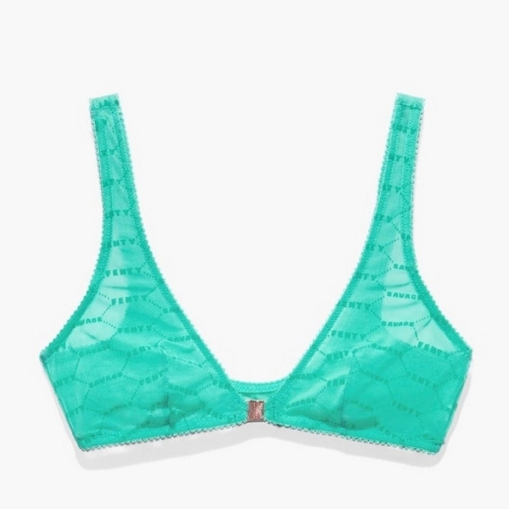Savage x Fenty Flocked Logo Bralette - Large - Green Lagoon